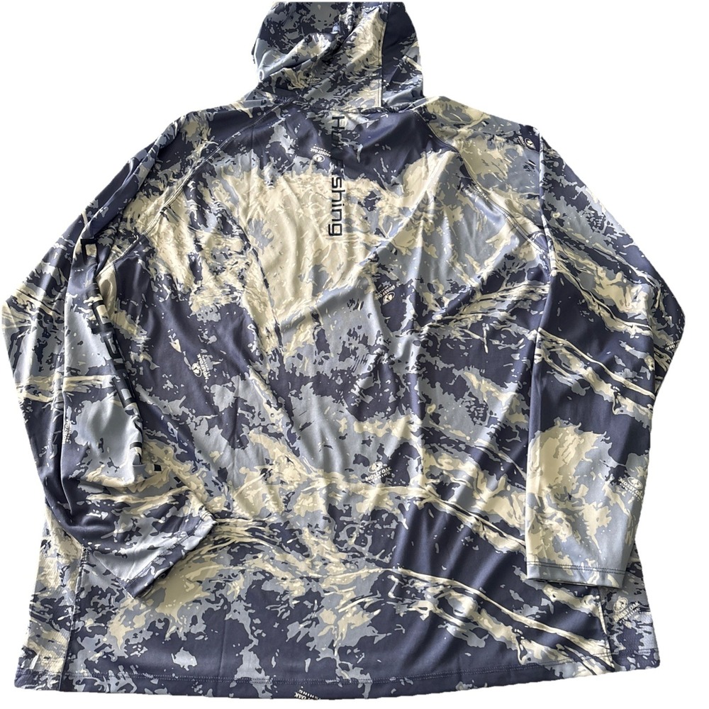 Huk Performance Fishing Hoodie Shirt Mens XXL Blue Camo Long Sleeve Outdoors - Picture 8 of 9